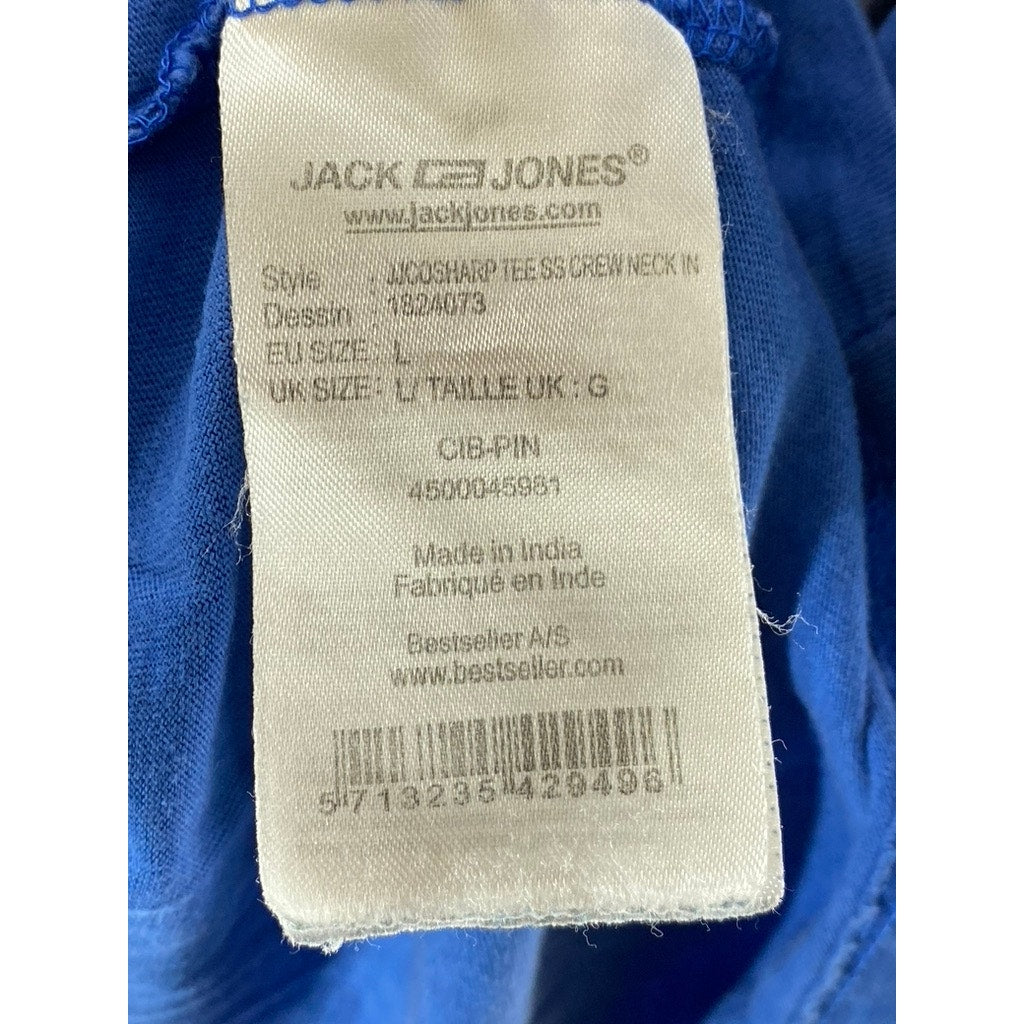 JACK JONES Men's Dark Blue "Yesterday Today Tomorrow" Logo Crewneck T-Shirt SZ L