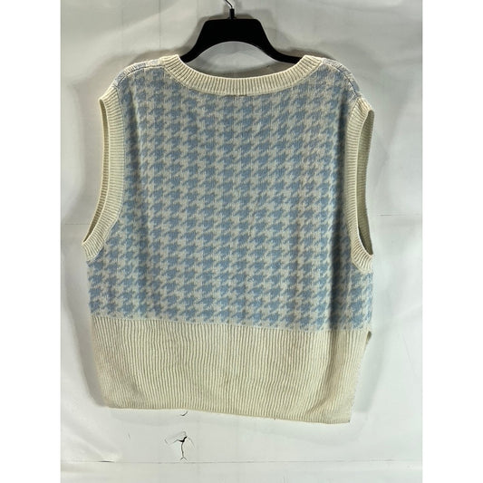 H&M DIVIDED Women's Cream/Blue Houndstooth V-Neck Sweater Vest SZ L