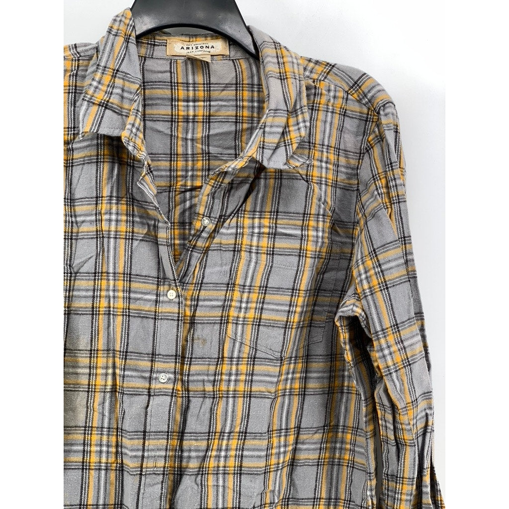 THE ORIGINAL ARIZONA Women's Gray-Yellow Plaid Button-Up Long Sleeve Shirt SZ XL