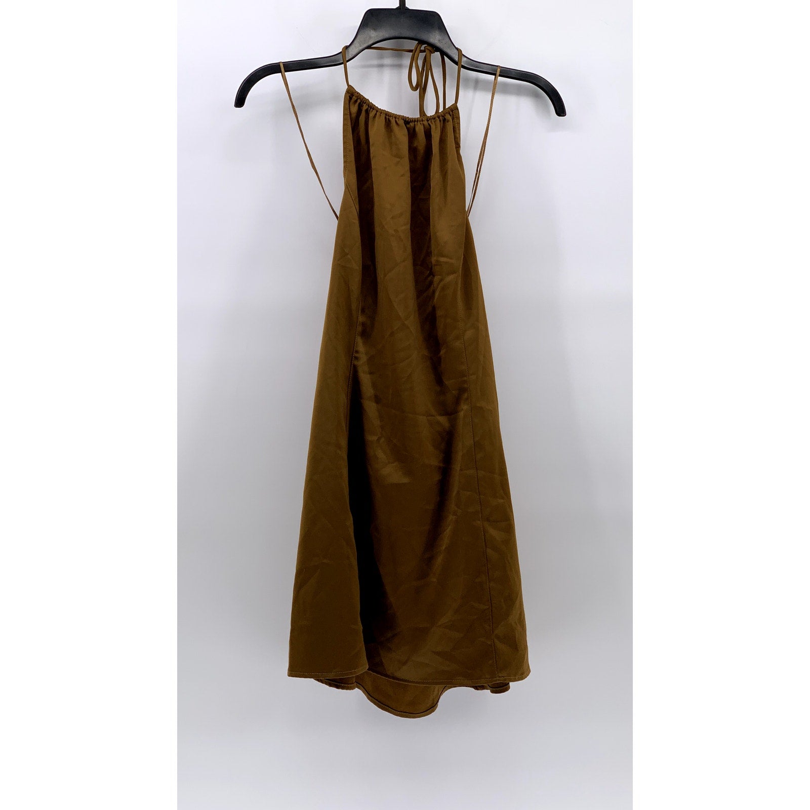 URBAN OUTFITTERS Women's Gold Shae Cowl-Neck Open-Back A-Line Mini Dress SZ M