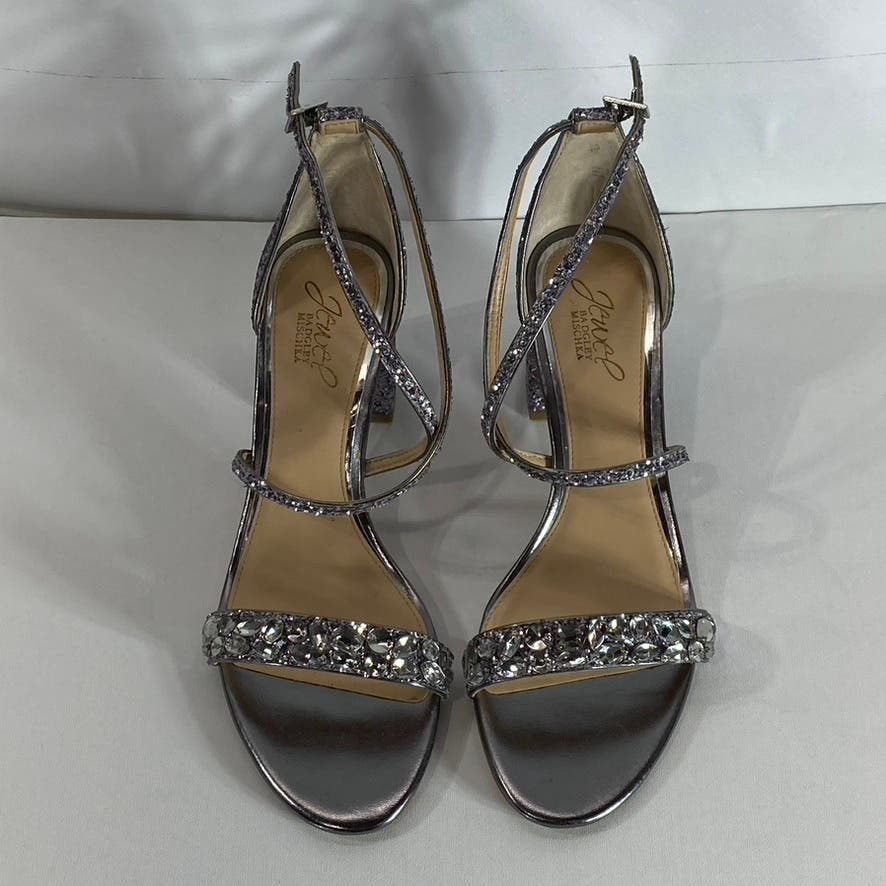 JEWEL BADGLEY MISCHKA Women's Smoke Glitter Claudia Block-Heel Sandals SZ 9