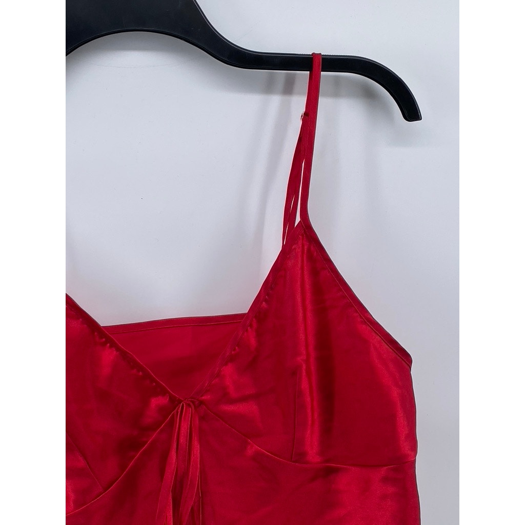 UNBRANDED Women's Red Satin V-Neck Spaghetti Strap Cropped Tank Top SZ M