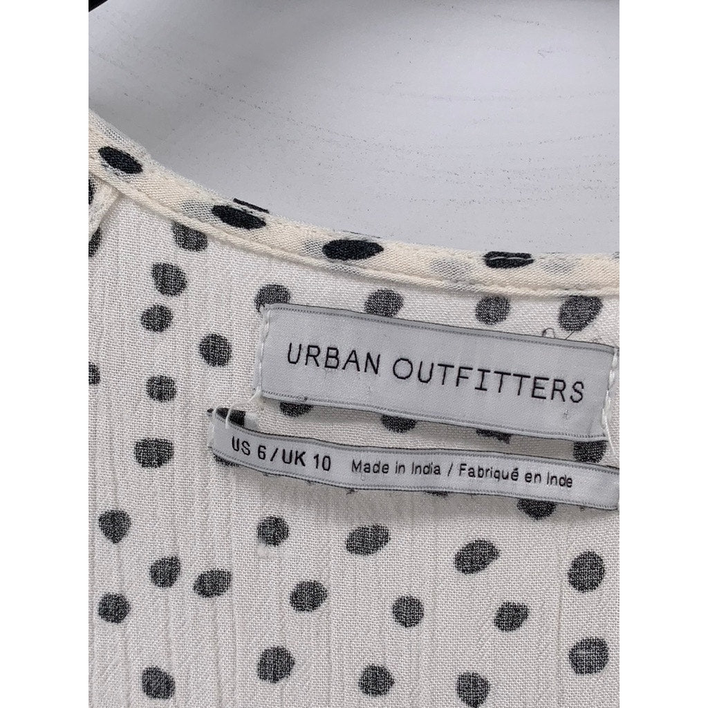 URBAN Women's White-Black Devin Polka Dot Tie-Front Midi Dress SZ 6