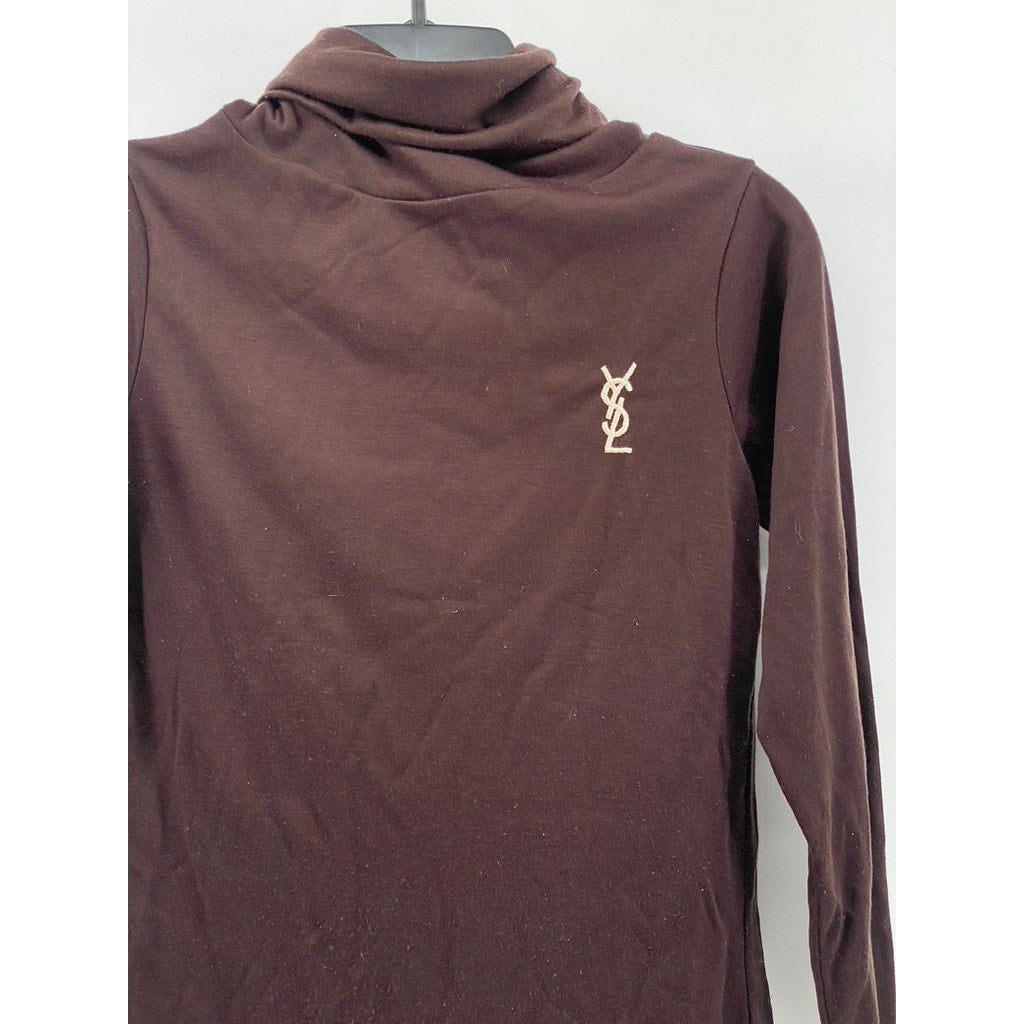 YSL, YVES SAINT LAURENT Women's Brown Pullover Long Sleeve Turtleneck Top SZ M