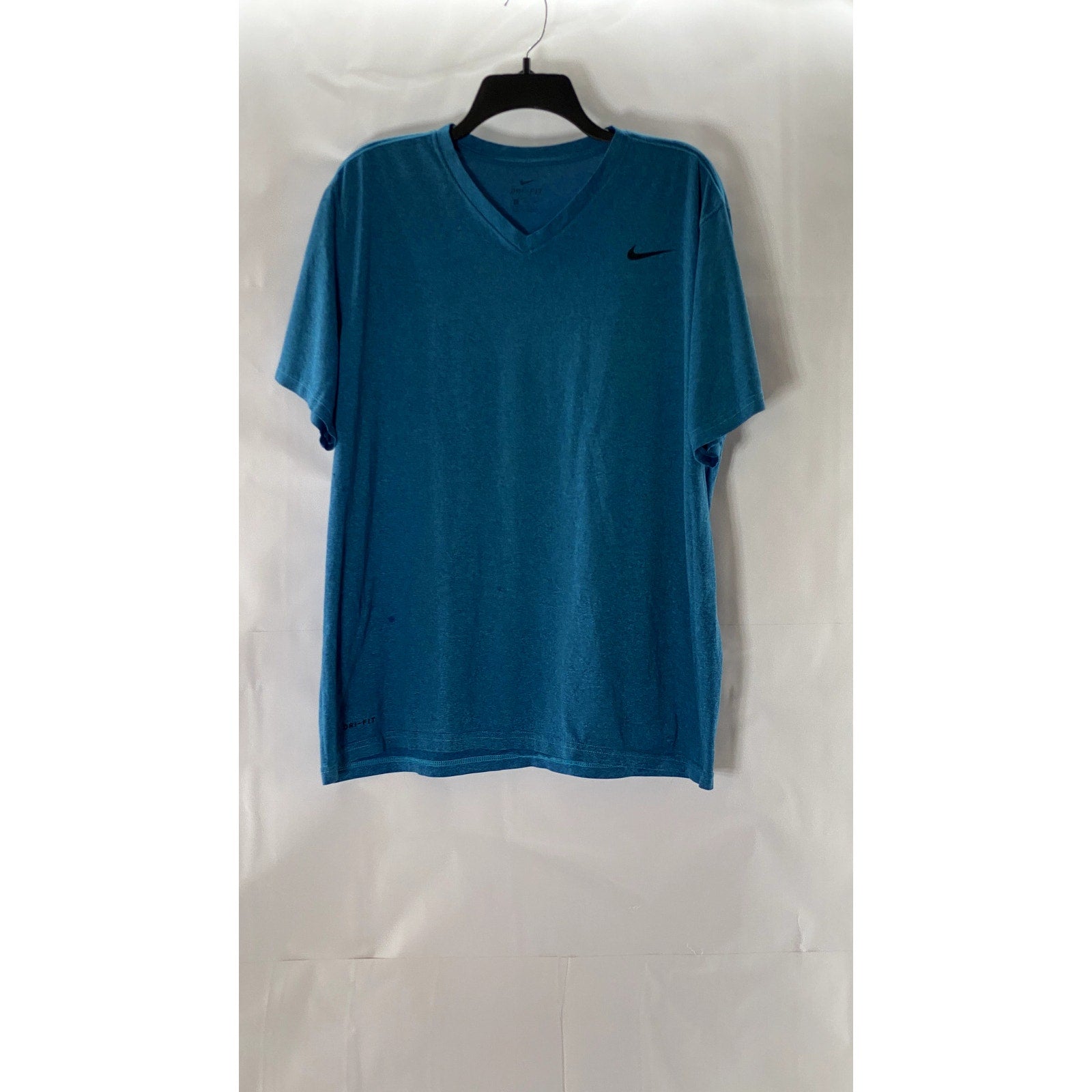 NIKE Men's Blue Heather Dri-Fit V-Neck Swoosh Logo Short Sleeve T-Shirt SZ XL