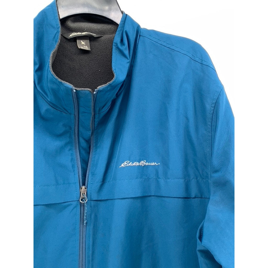 EDDIE BAUER Men's Tall Blue-Gray Fleece Lined Stand Collar Zip-Up Jacket SZ TXL
