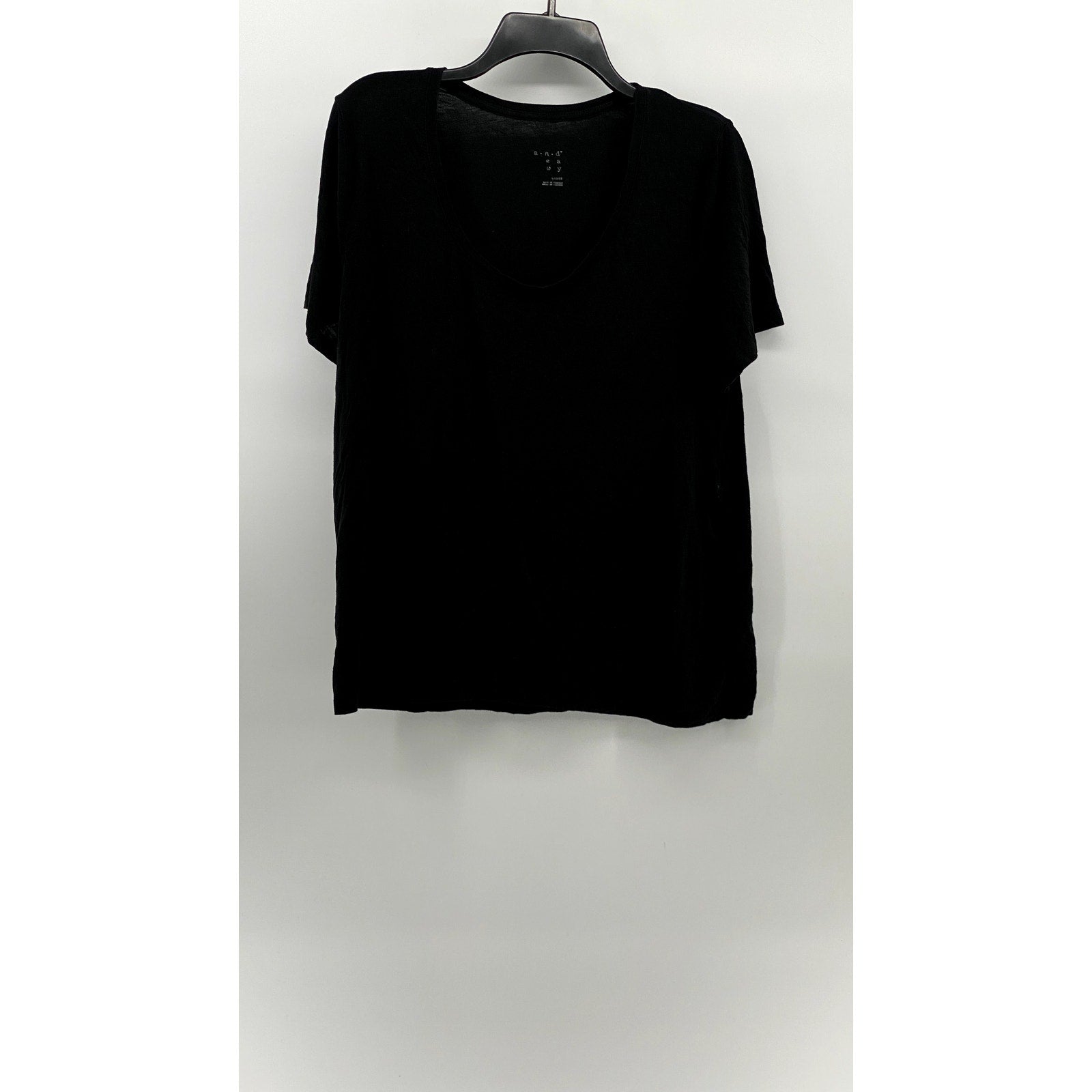 A NEW DAY Women's Black Solid V-Neck Short Sleeve Casual Top SZ L