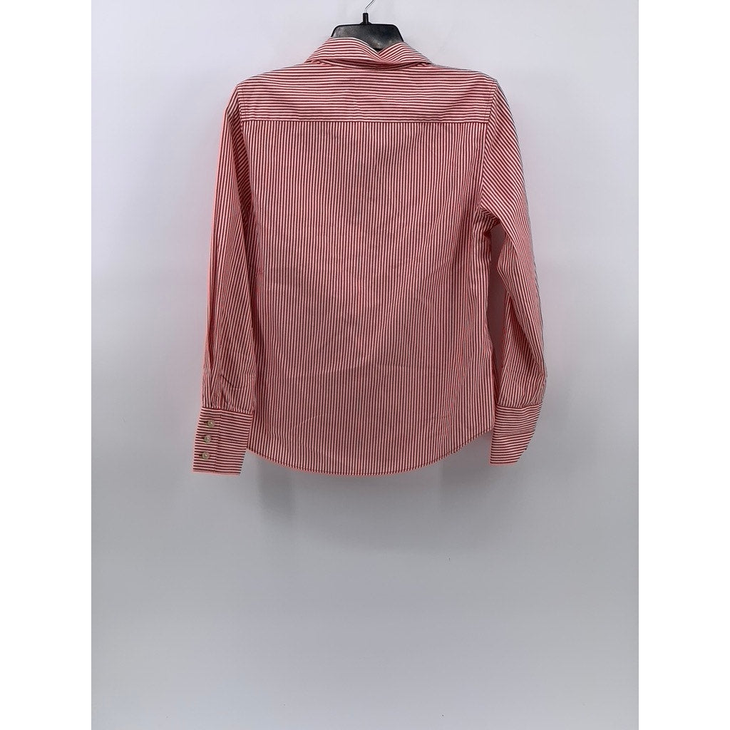 WILLI SMITH Women's Red-White Striped Button-up Regular-Fit Long Sleeve Top SZ L