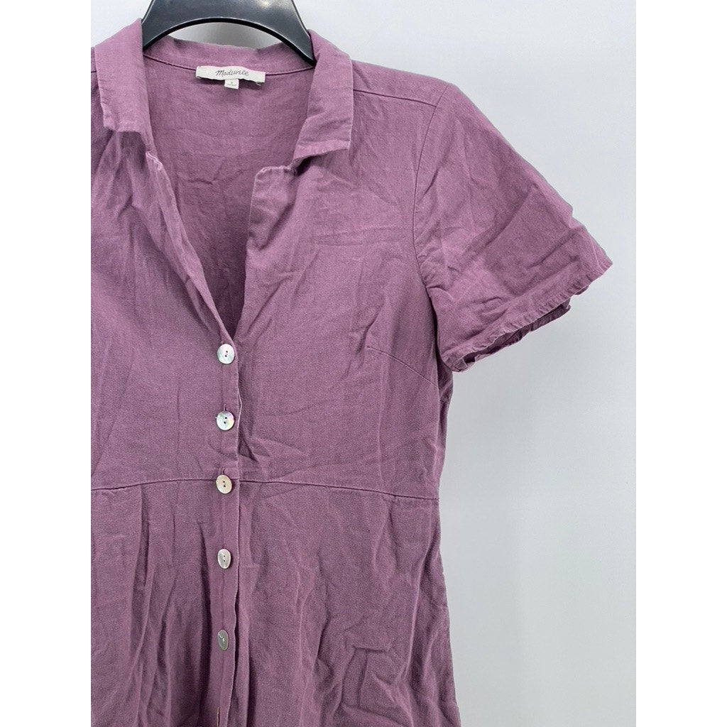 MADEWELL Women's Antique Purple Linen-Blend Kacie Button-Up Mini Dress SZ 2