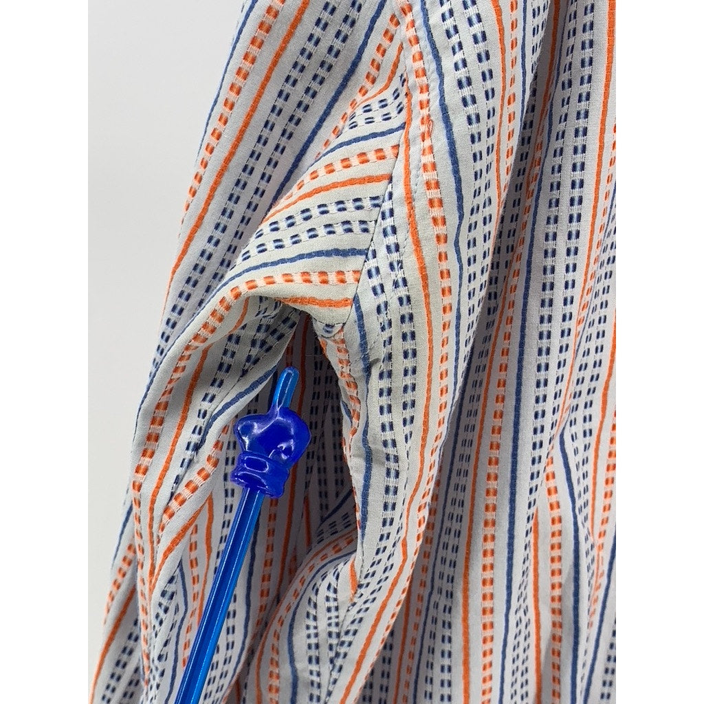 TOMMY HILFIGER Men's Blue-Orange Textured 80's 2 Ply Button-Up Shirt SZ 2XL