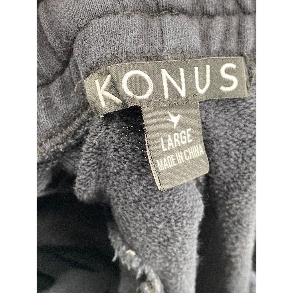 KONUS Men's Washed Black Ribbed Pull-On Drawstring Casual Jogger Pant SZ L