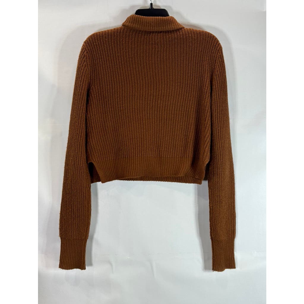 UK 2 LA Women's Brown Ribbed Knit Turtleneck Pullover Sweater SZ M