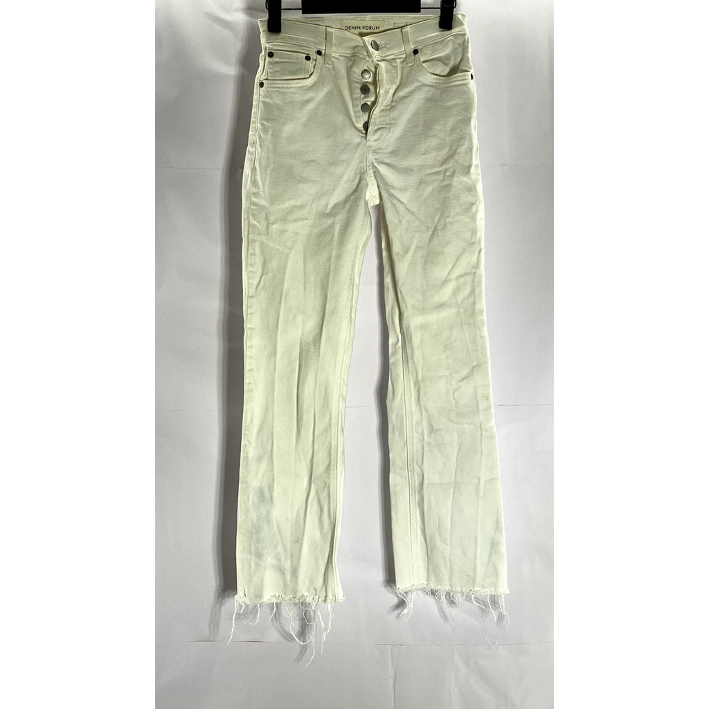 DENIM FORUM Women's White Button-Fly High-Rise The Bailey Crop Flare Jean SZ 24