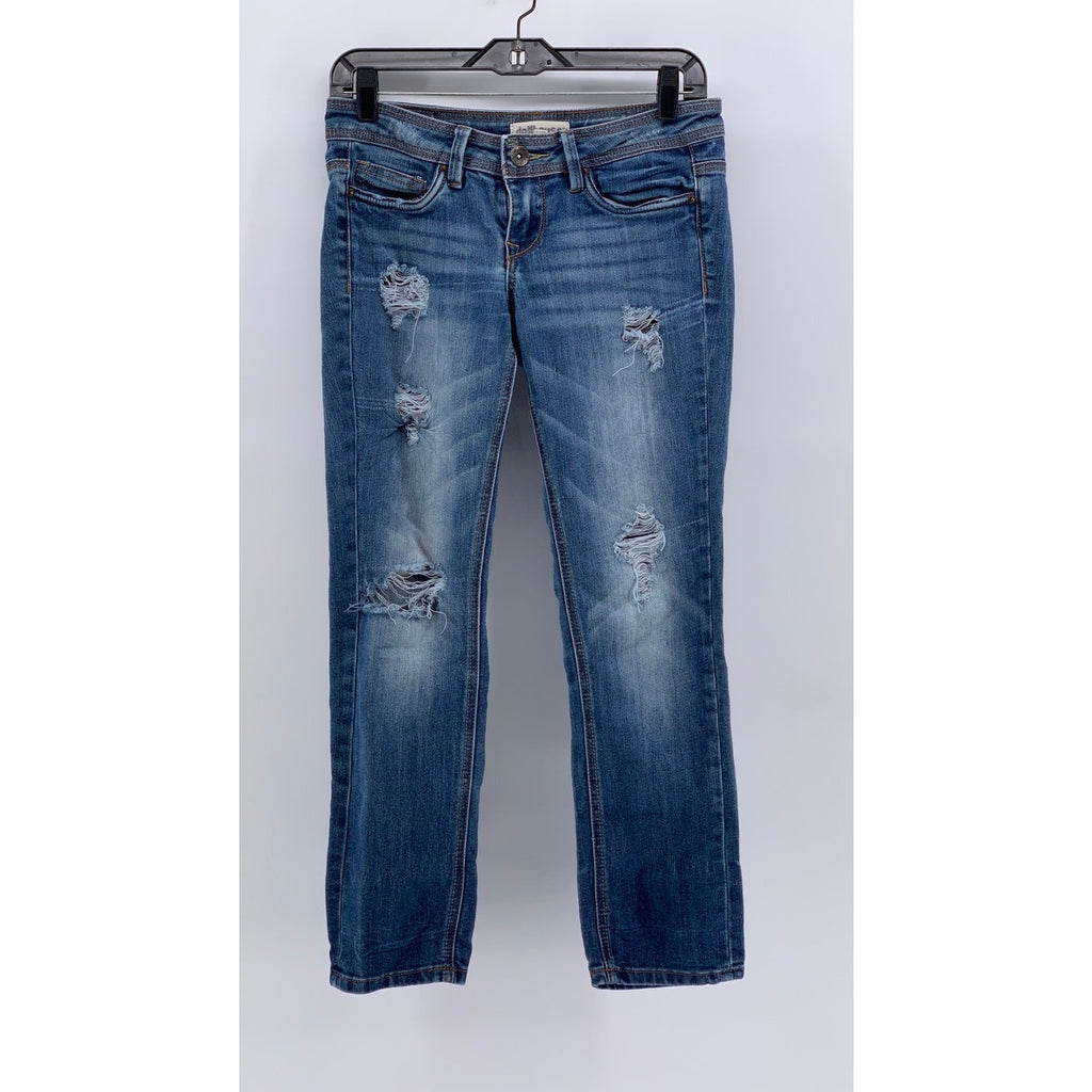 DOLLHOUSE Women's Blue Distressed Roll-Up Skinny Capri Leggings SZ 3
