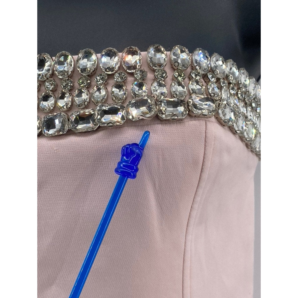 ML MONIQUE LHUILLIER Women's Pink Milana Strapless Rhinestone Midi Dress SZ 4