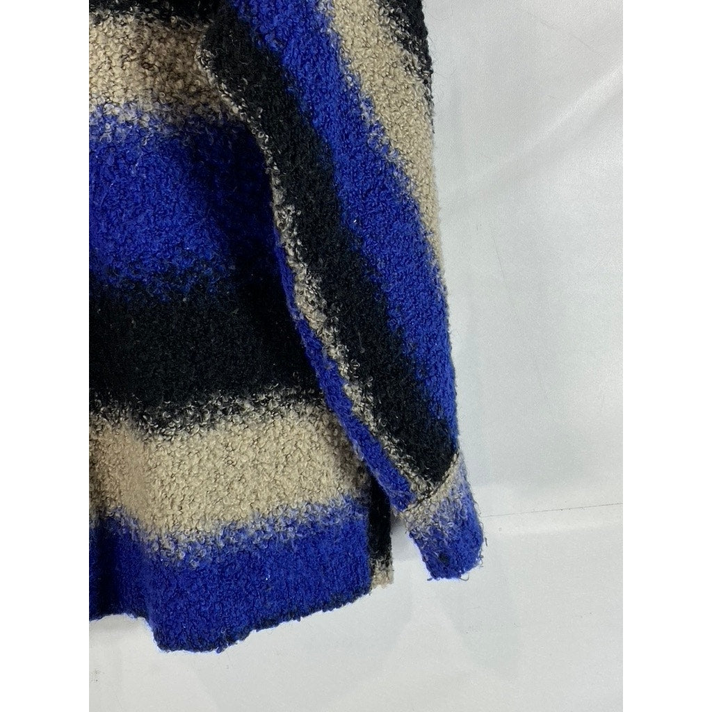 SPARKLE & FADE Women's Blue/Tan Striped V-Neck Long Sleeve Pullover Sweater SZ L