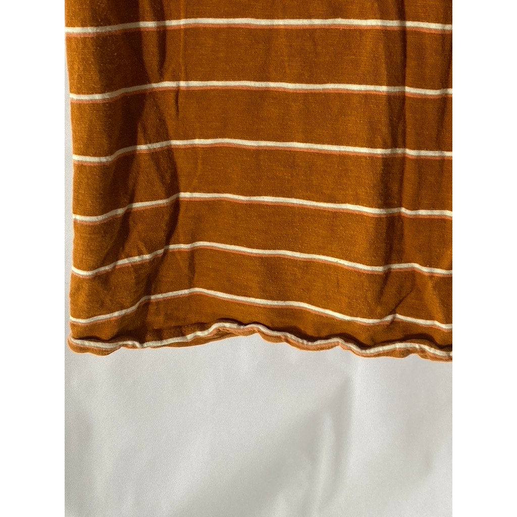 UNIVERSAL THREAD Women's Orange Striped V-Neck Short Sleeve Pocket Top SZ XS