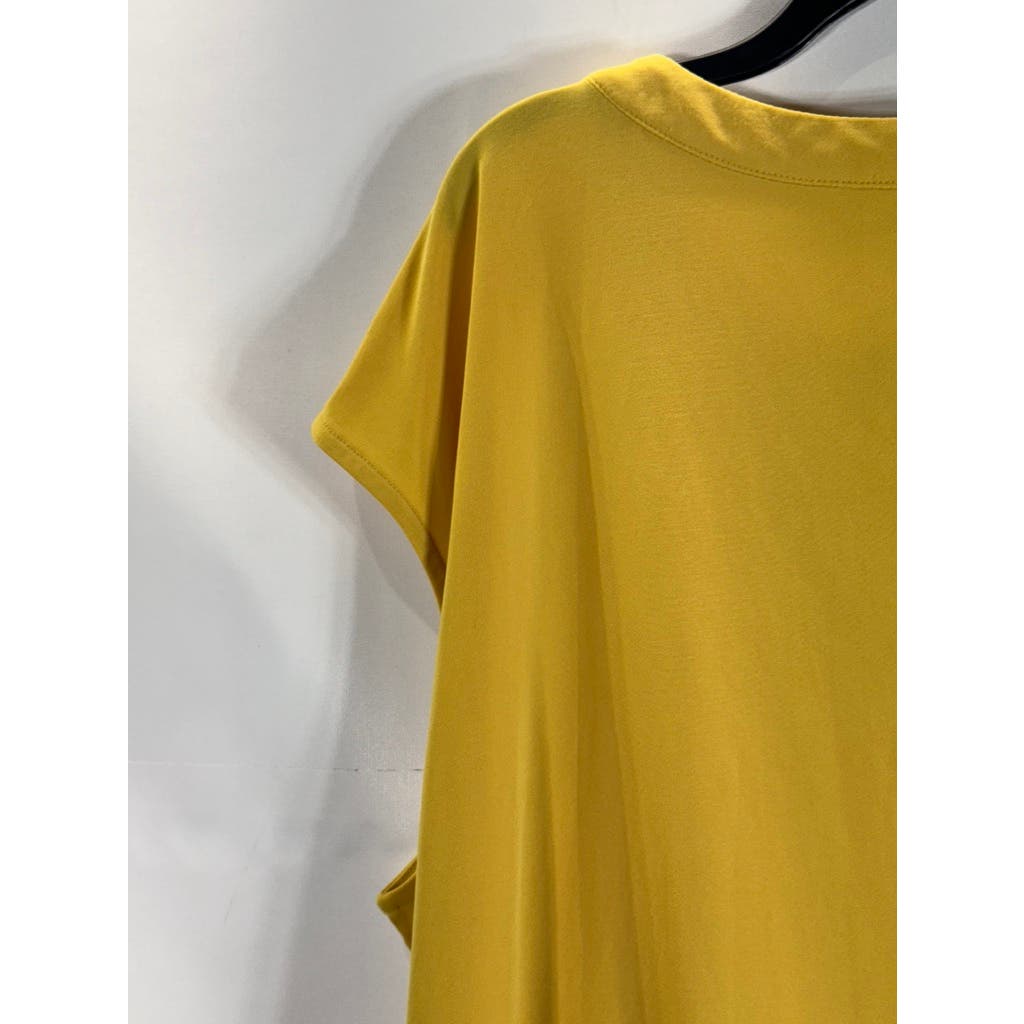 CARMEN CARMEN MARC VALVO Women's Plus Yellow Chain Detail Split-Neck Top SZ 2X