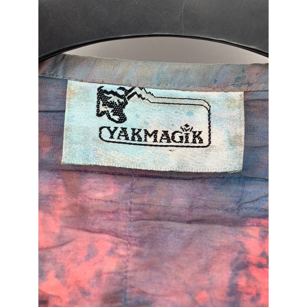 YAKMAGIK Women's Blue-Pink Textured Fringe Long Sleeve Open-Front Shirt SZ OS