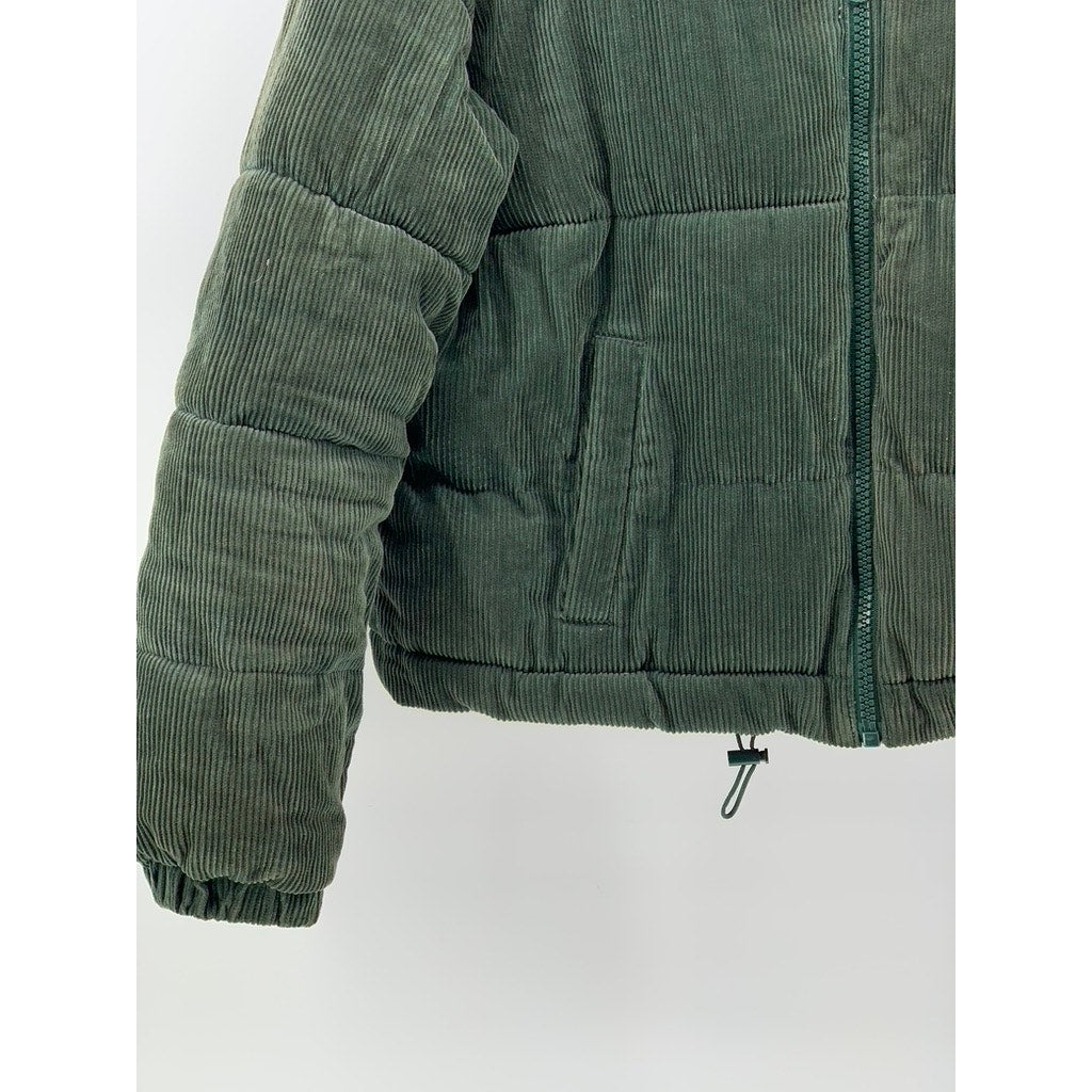 FOREVER 21 Women's Dark Green Corduroy Puffer Jacket SZ M