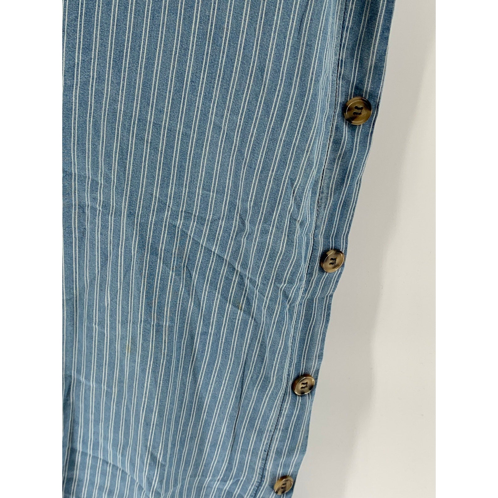 THE IMPECCABLE PIG Women's Blue Striped Side-Button Midi Dress SZ L