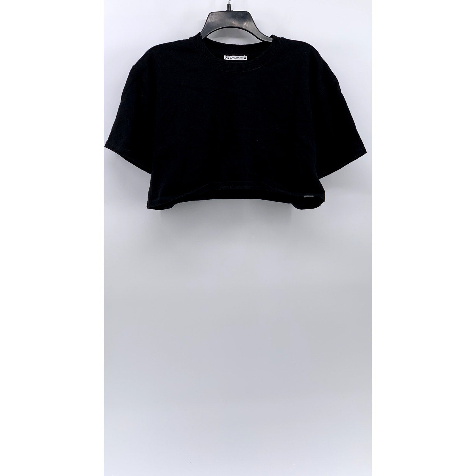ZARA Women's Black Solid Crewneck Cropped T-Shirt SZ S