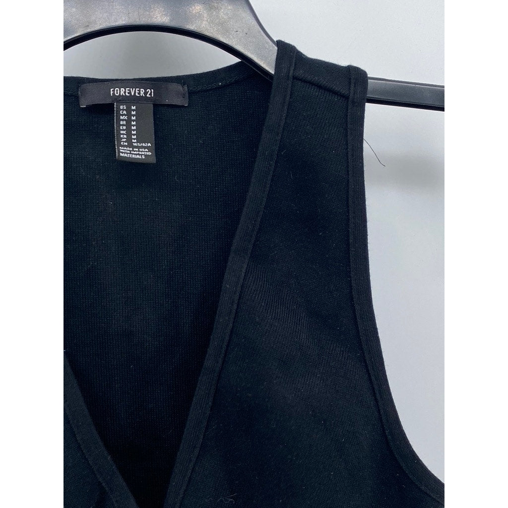 FOREVER 21 Women's Black Cutout Sleeveless V-Neck Cropped Top SZ M