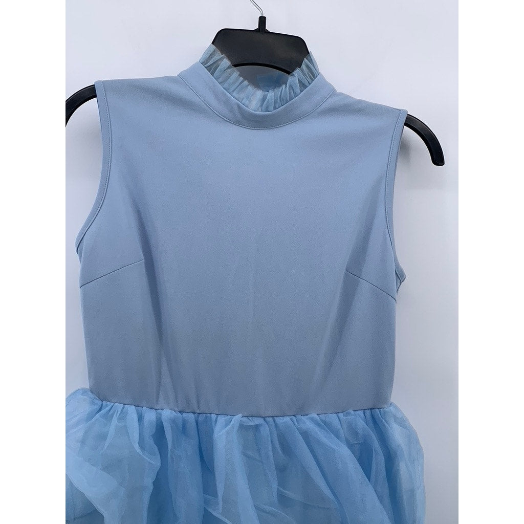 UNBRANDED Women's Light Blue Tulle Tiered Mock-Neck Sleeveless Maxi Dress SZ M