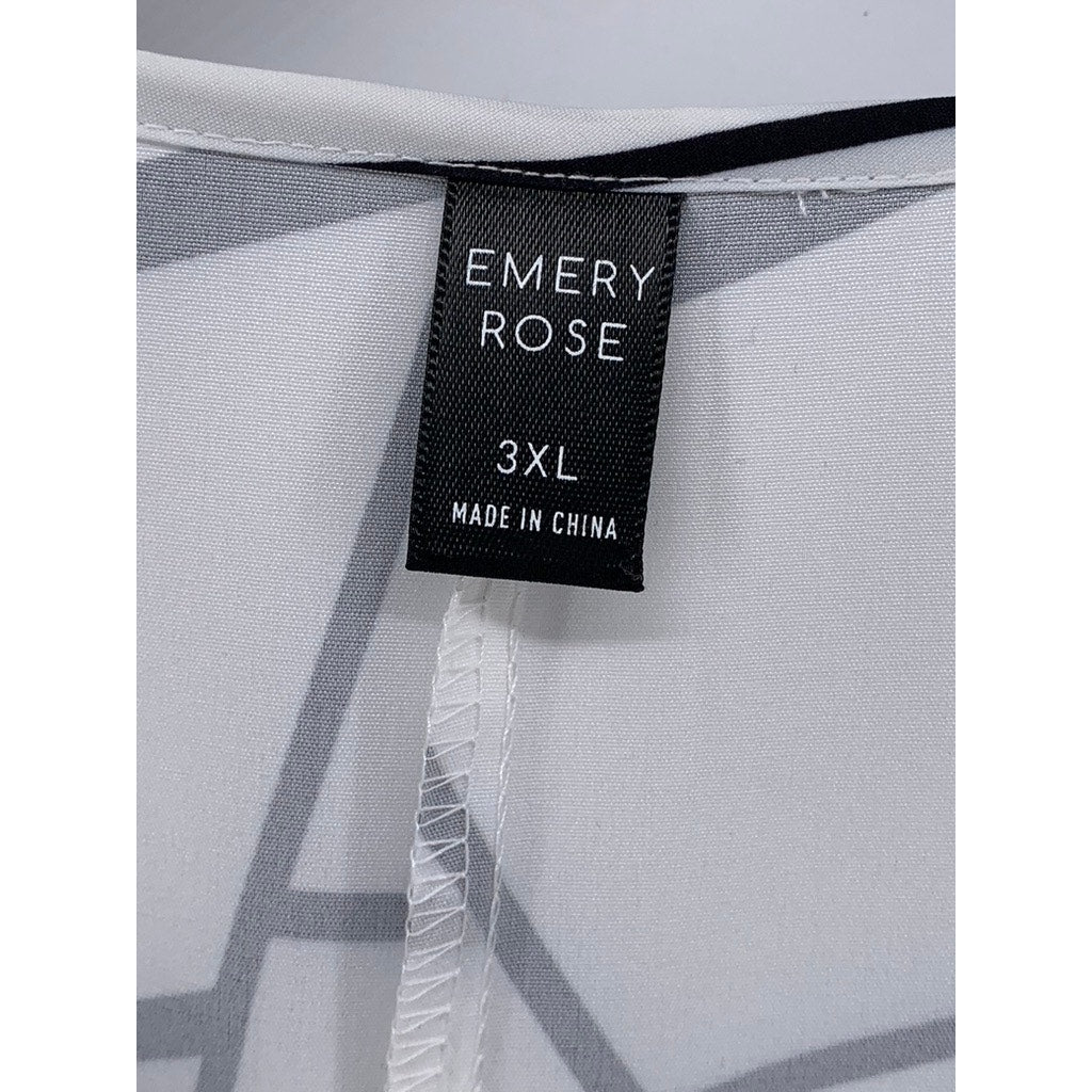 EMERY ROSE Women's White-Black Abstract Print V-Neck Short Sleeve Dress SZ 3XL