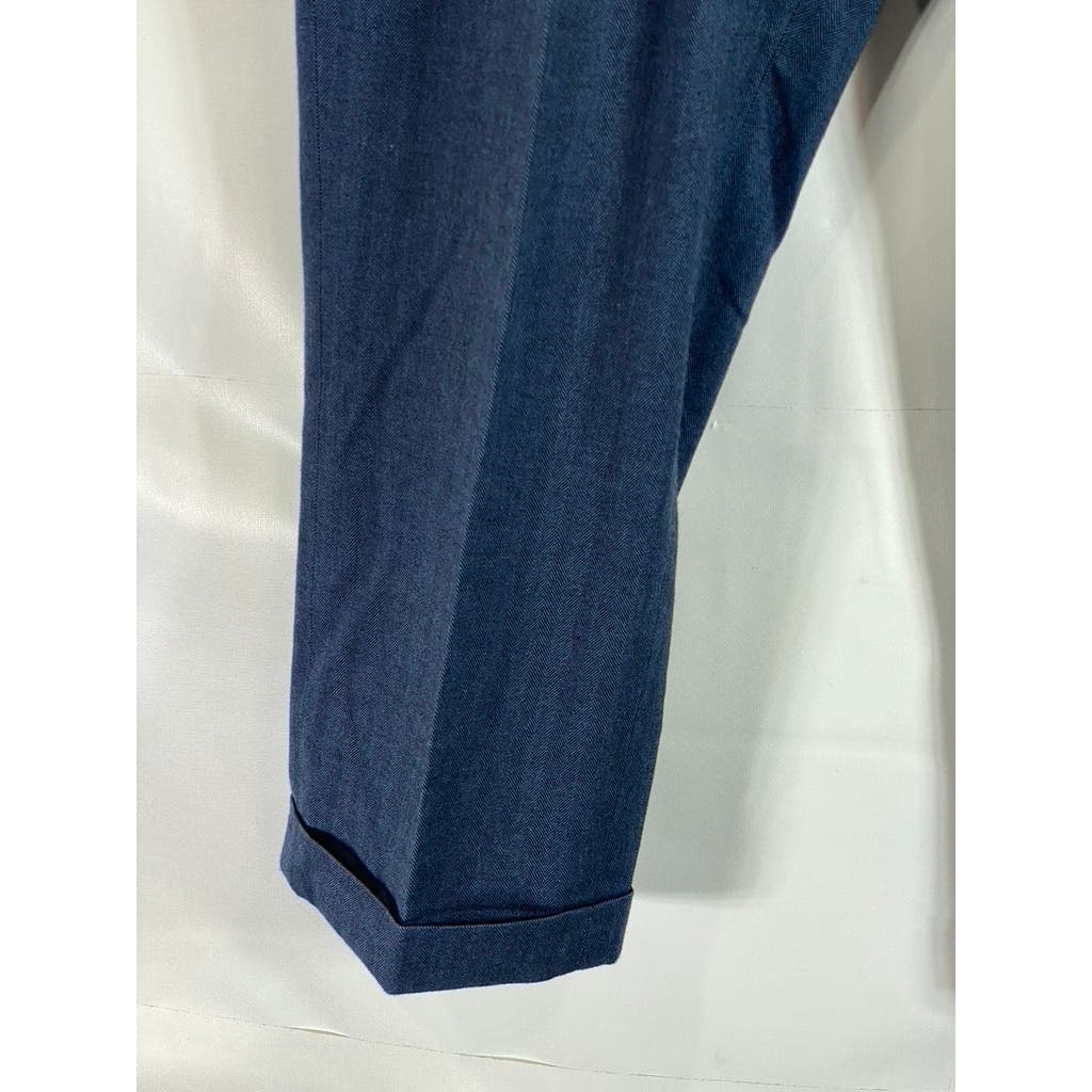 PAUL FREDRICK Men's Navy Cotton Stretch Classic-Fit Pleated Cuffed-Hem Pant SZ35