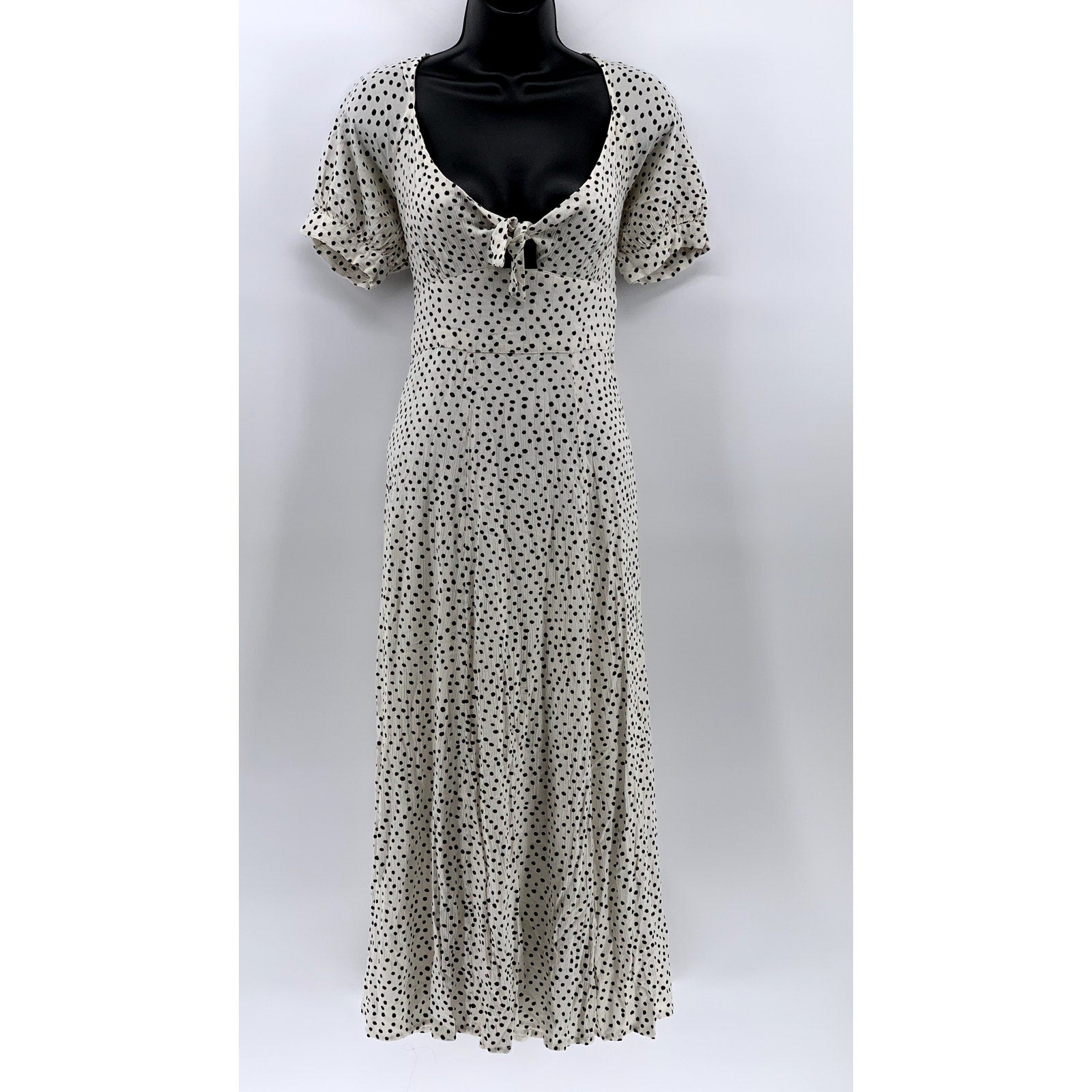 URBAN Women's White-Black Devin Polka Dot Tie-Front Midi Dress SZ 6