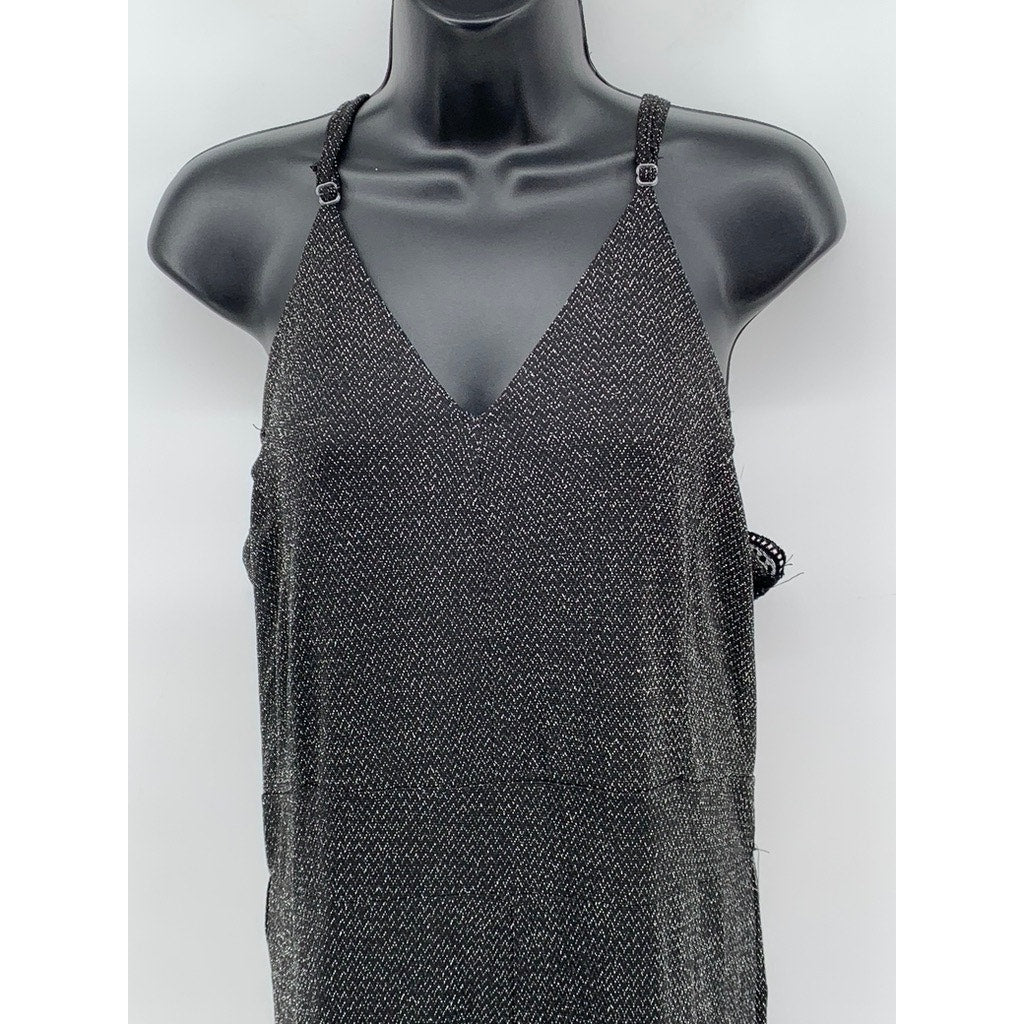 J For JUSTIFY Women's Black Metallic Cross-Back Lace Jumpsuit SZ XL