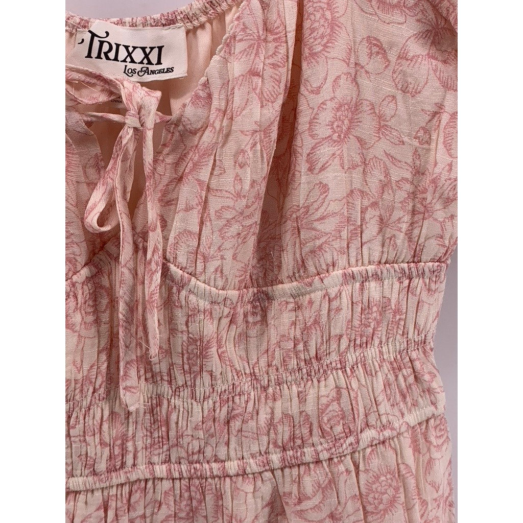 TRIXXI Women's Pink Floral Smocked V-Neck Maxi Dress SZ S