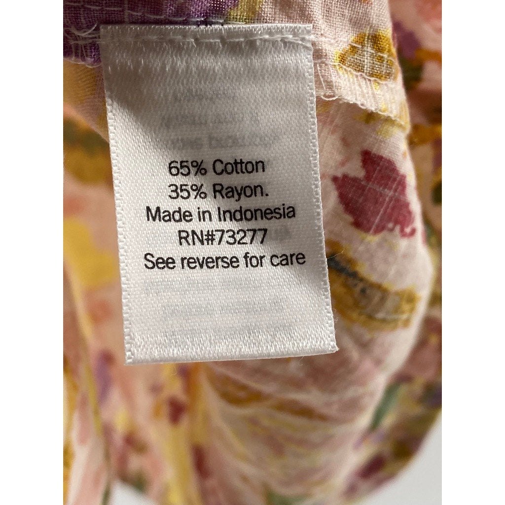 LC LAUREN CONRAD Women's Beige Floral Mock-Neck Button-Up Long Sleeve Top SZ M