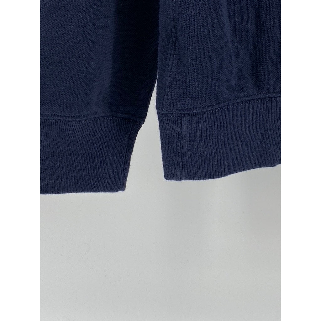 J.CREW Men's Navy Blue Pique Fleece Collared Pullover Long Sleeve Sweatshirt SZS