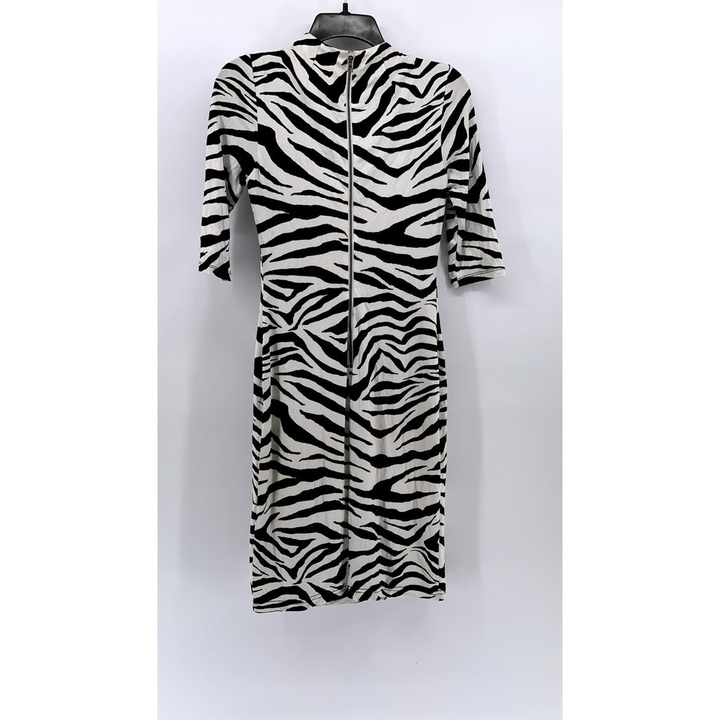 ALICE + OLIVIA Women's Off-White/Black Y2K Zebra Print Crewneck Dress SZ 2