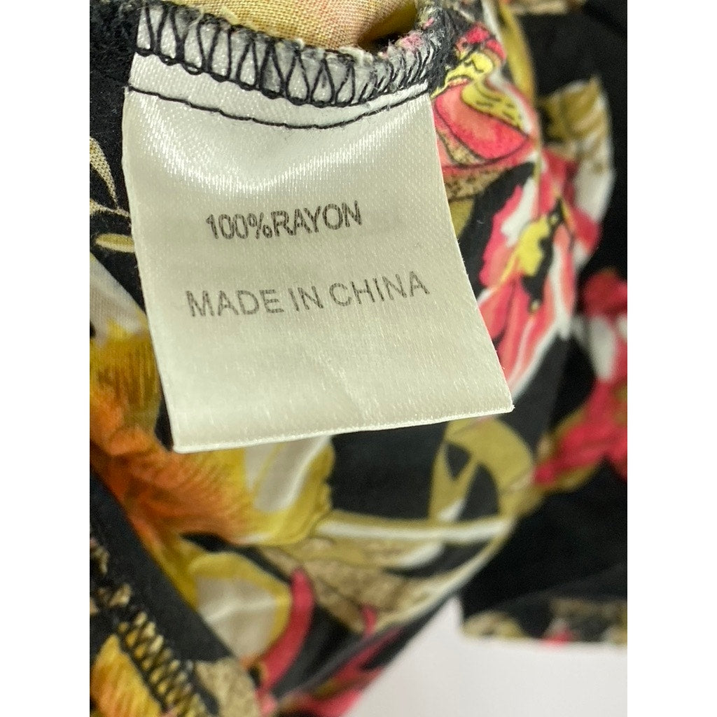 SEEK THE LABEL Women's Black Floral Tie-Front Tiered Short Sleeve Crop Top SZ XS