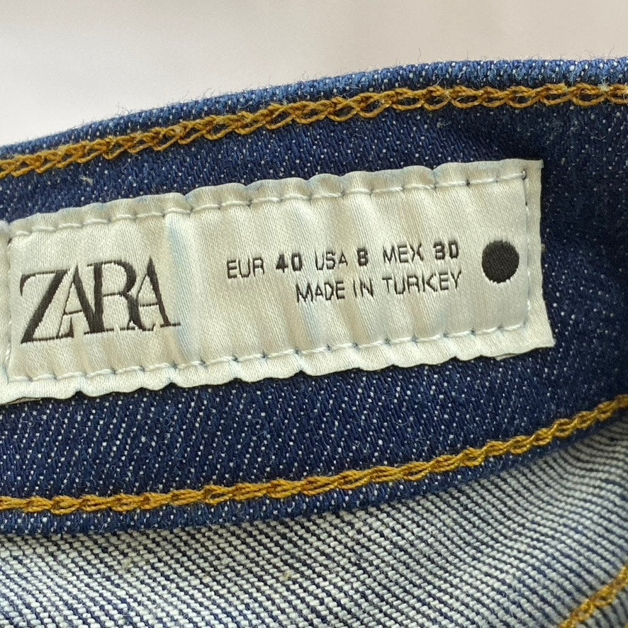 ZARA Women's Dark Blue Denim Mid-Rise Straight-Leg Five-Pocket Jeans SZ 8