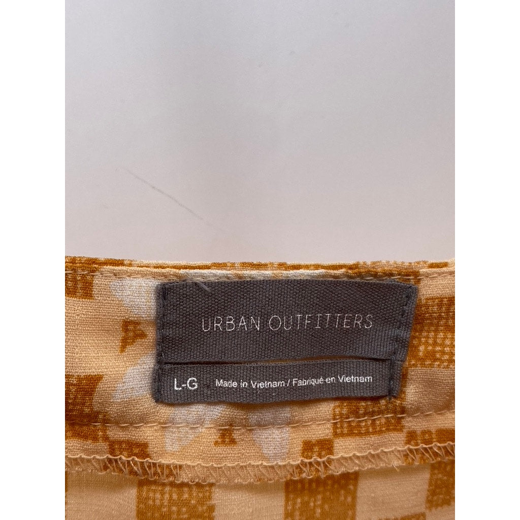 URBAN OUTFITTERS Women's Orange Checkered Daisy Print Cowl-Neck Mini Dress SZ L