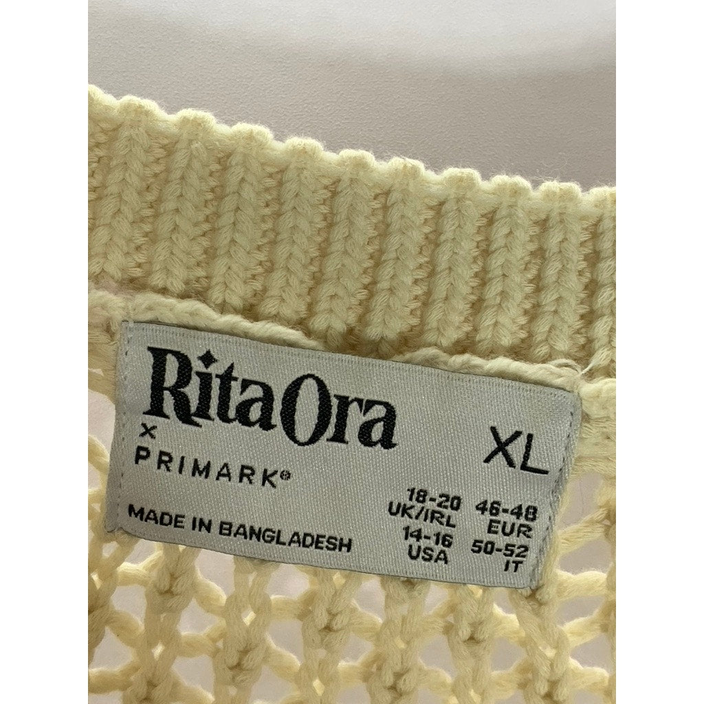 RITA ORA X PRIMARK Women's Tan Crochet Knit Crewneck Regular Fit Sweater SZ XL