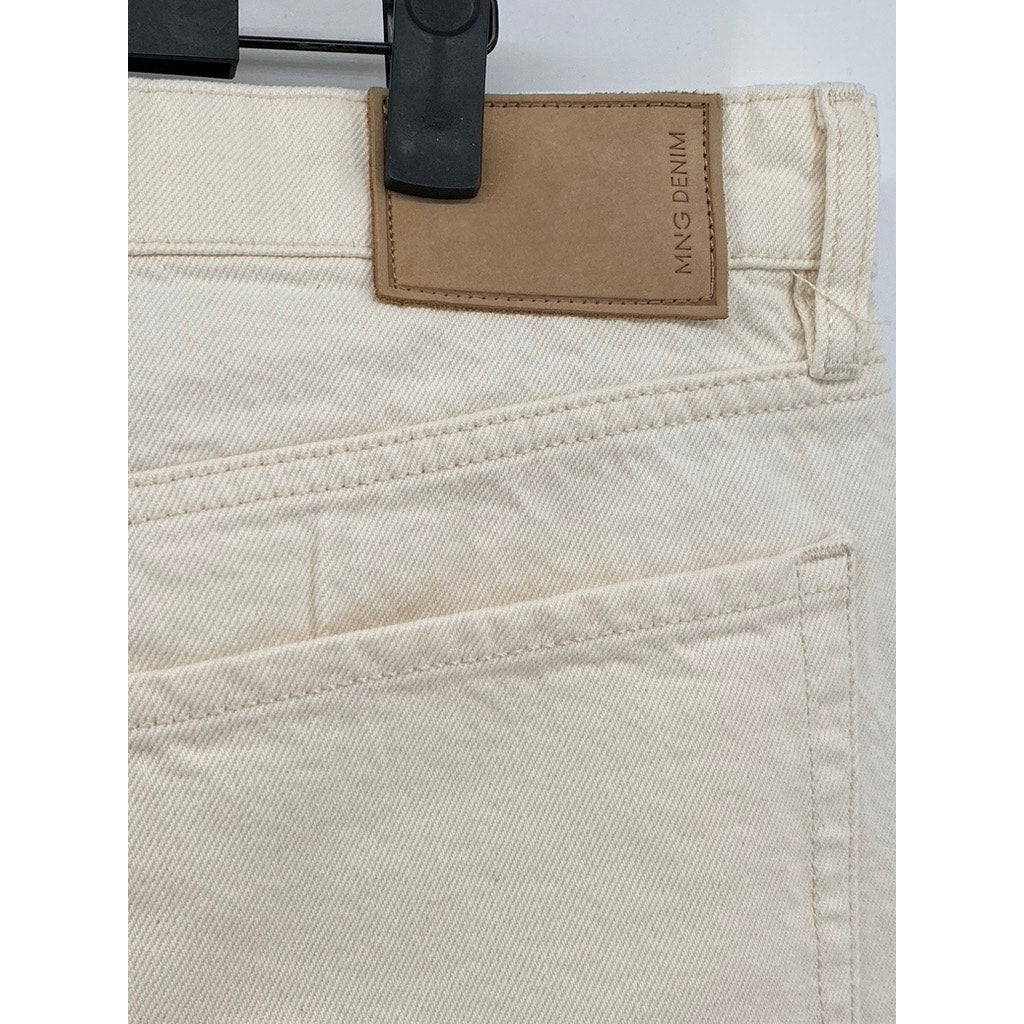 MNG Women's Beige Denim Five-Pocket Straight-Fit Medium-Rise Jeans SZ 34