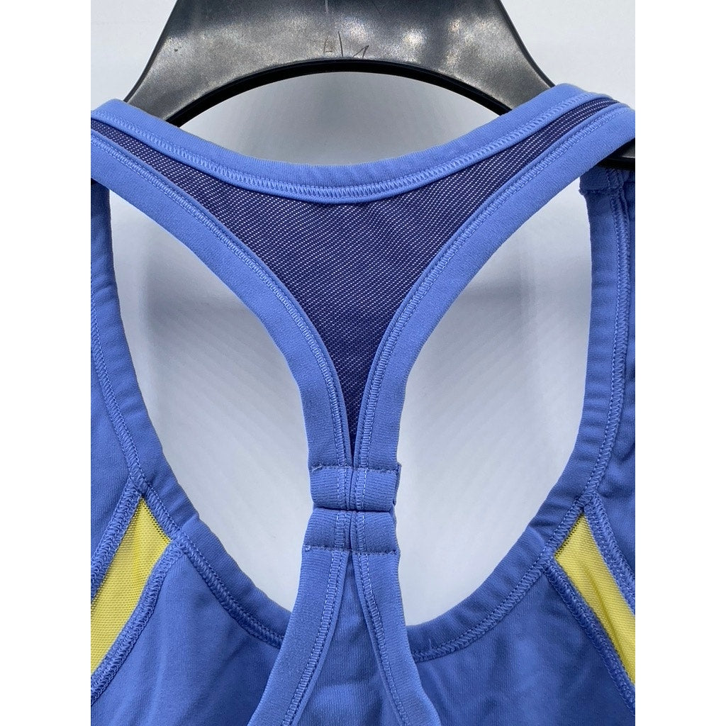 UNBRANDED Women's Blue-Yellow Striped Racerback Sports Bra SZ S