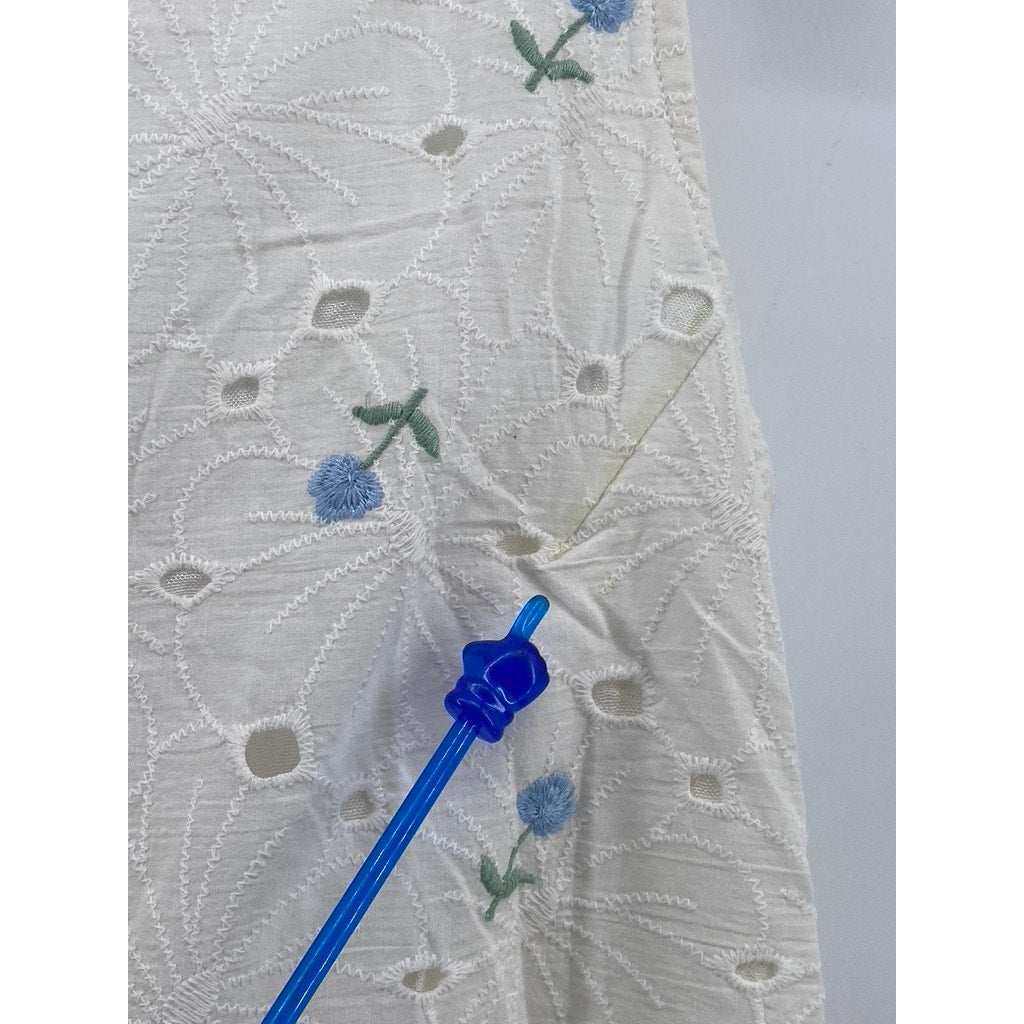 UNBRANDED Girl's White Embroidered Floral Eyelet A-Line Sleeveless Dress SZ L