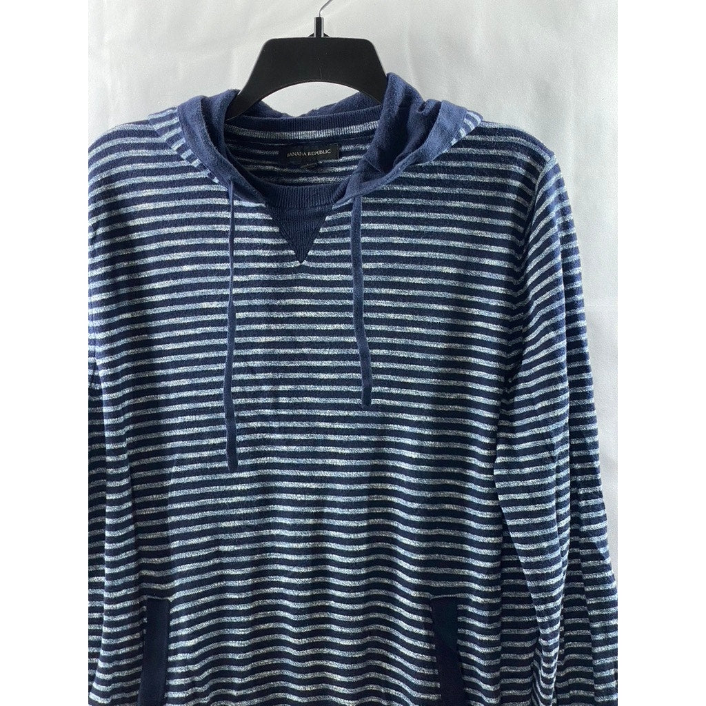 BANANA REPUBLIC Men's Blue Striped Hooded Casual Sweatshirt SZ L
