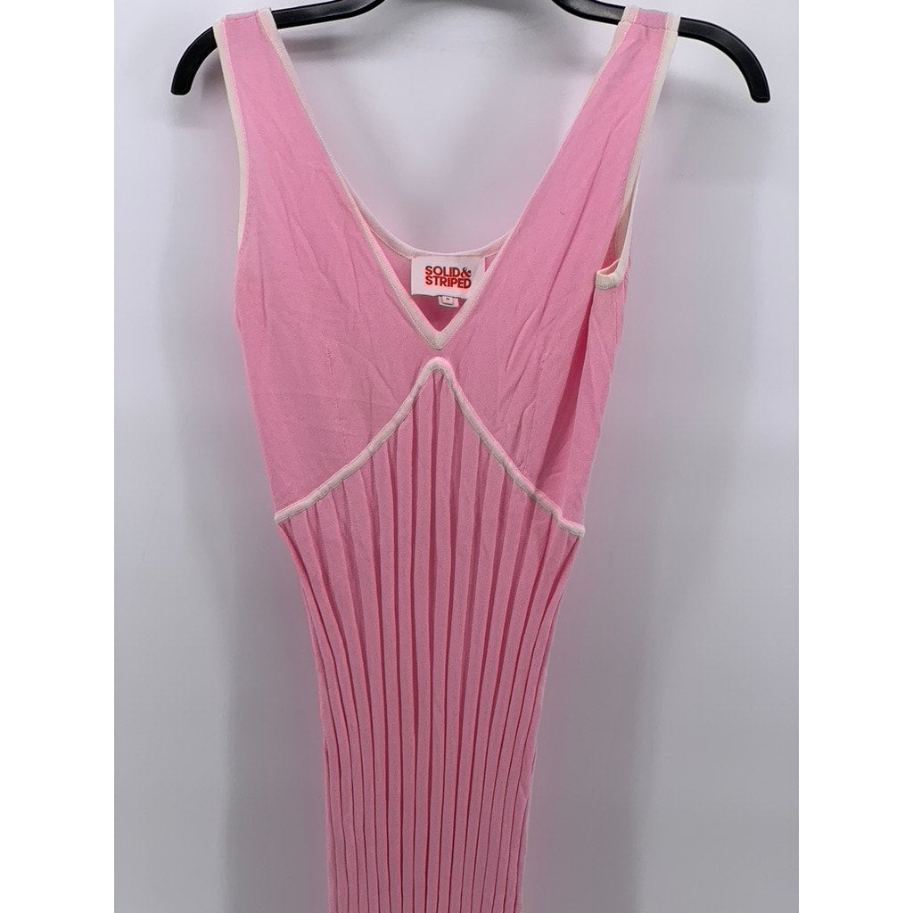 SOLID & STRIPED Women's Light Pink The Aubrey Ribbed V-Neck Maxi Dress SZ S