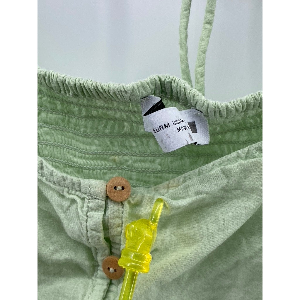 ZARA Women’s Mint Green Embroidered Eyelet Puff-Sleeve Crop Top SZ M