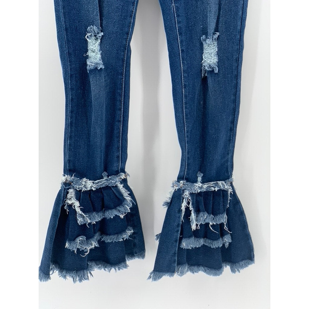 AMERICAN BAZI Women's Blue Denim Y2K Streetwear Distressed High-Rise Jeans SZ 26