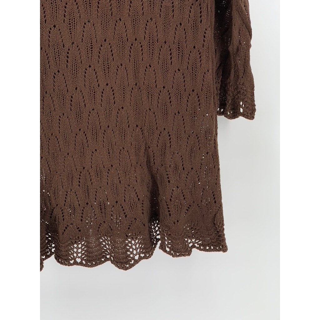 NOUVEAUX Women's Brown Crochet Knit 3/4 Sleeve Sweater Dress SZ XL