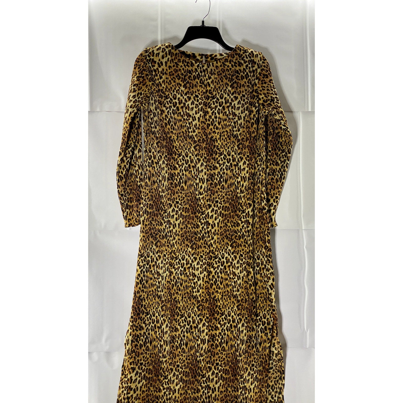 VIOLET ROMANCE Women's Brown Multi Leopard Print Plisse Midi Dress SZ 12