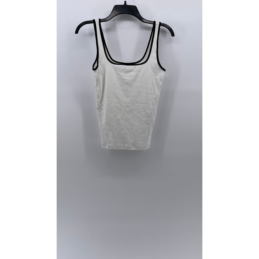 ABERCROMBIE & FITCH Women's White-Black Scoop-Neck Ribbed Essential Tank Top SZS